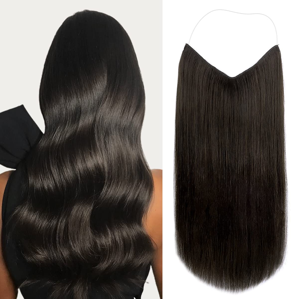 Haloo Hair Extensions, Dark Brown Haloo Hair Extensions Human Hair, 12 inch 70g Straight Haloo Hair Extensions Real Human Hair