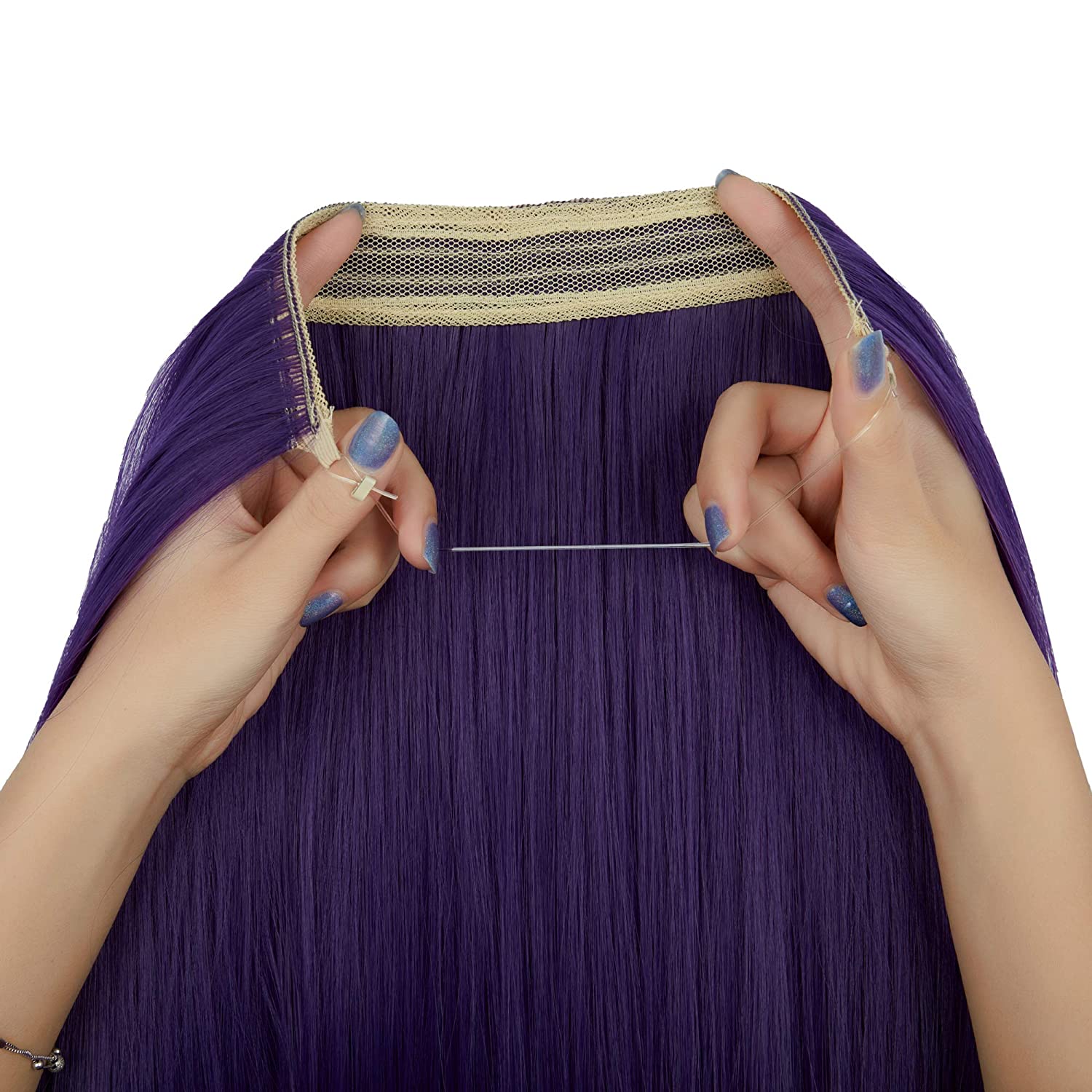 Haloo Deep Purple Hair Extensions 22 Inch 4.2 Oz Invisible Secret Wire Crown Hair Extensions One Piece Long Straight Hair Piece Synthetic Hairpieces for Women No Clip