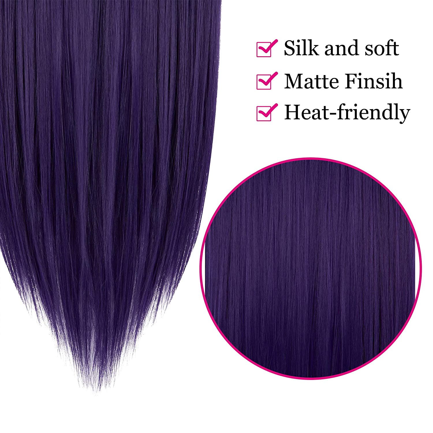 Haloo Deep Purple Hair Extensions 22 Inch 4.2 Oz Invisible Secret Wire Crown Hair Extensions One Piece Long Straight Hair Piece Synthetic Hairpieces for Women No Clip